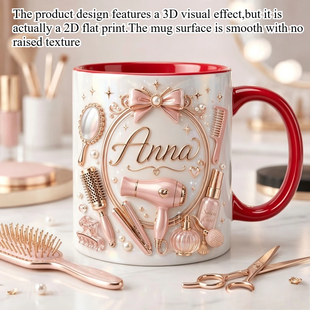 Personalized Custom Beauty Salon Mug Custom Name Coffee Cup 2D Flat Print Hairdresser Theme Design Ceramic Drinkware Gift for St
