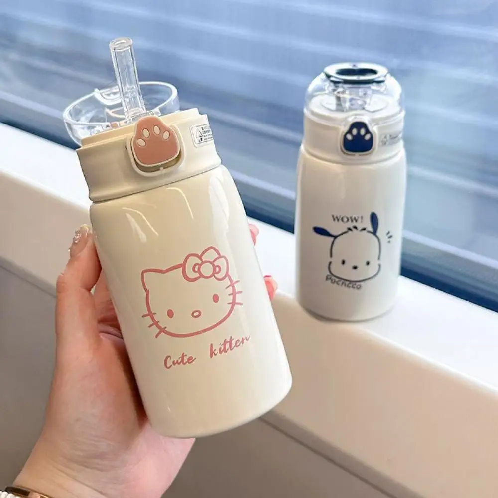 450Ml Sanrio Kuromi Pochacco Thermal Cup Hello Kitty Cute Cartoon Cup Portable 316 Stainless Steel Water Cup Student Kawaii Gift