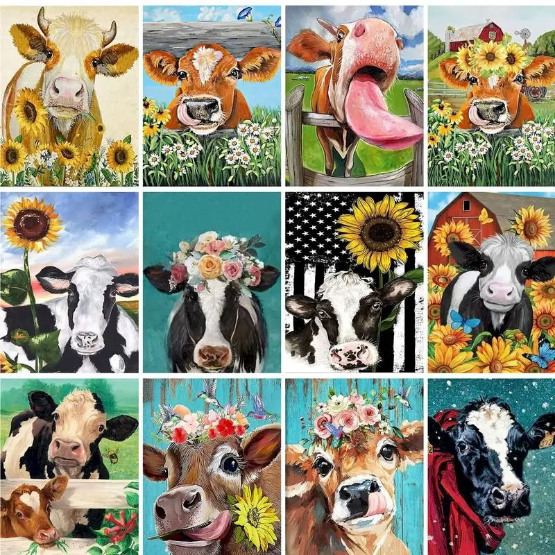 GATYZTORY Frame DIY Painting By Numbers For Adults Cow Animals Acrylic Paint By Numbers Modern Home Wall Art Diy Gift