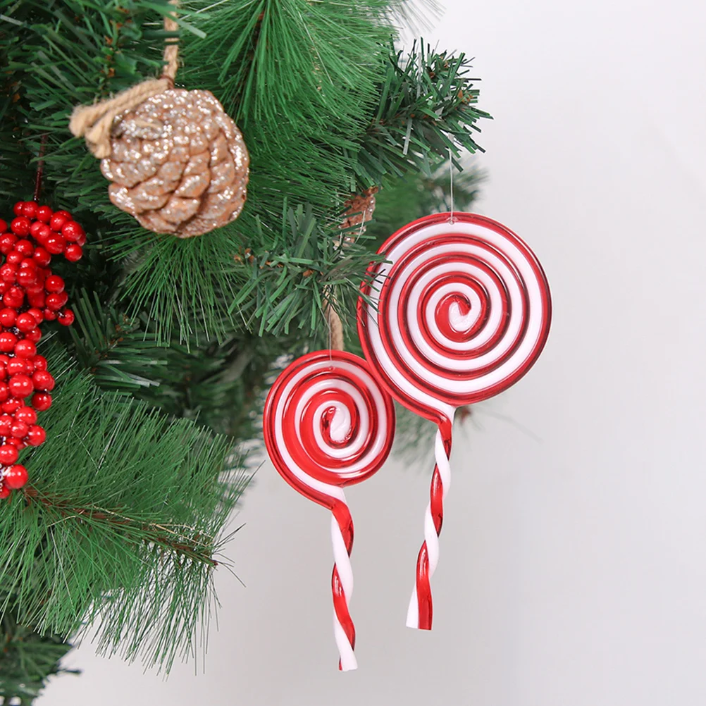 

6Pcs Christmas Lollipop Ornaments Red White Plastic Spiral Candy Decorations Hanging Decor for Tree Wreath Holiday Birthday