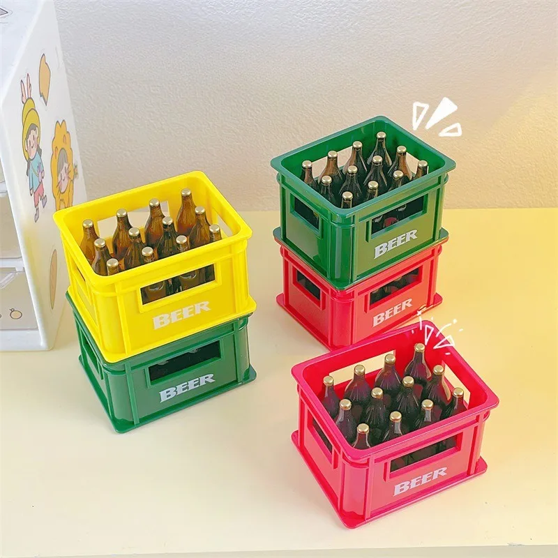 3Pcs Dollhouse Wine Crate Miniature Beer Bottle Model Plastic Wine Basket Wine Bottles Dollhouse Kitchen Accessories Decoration