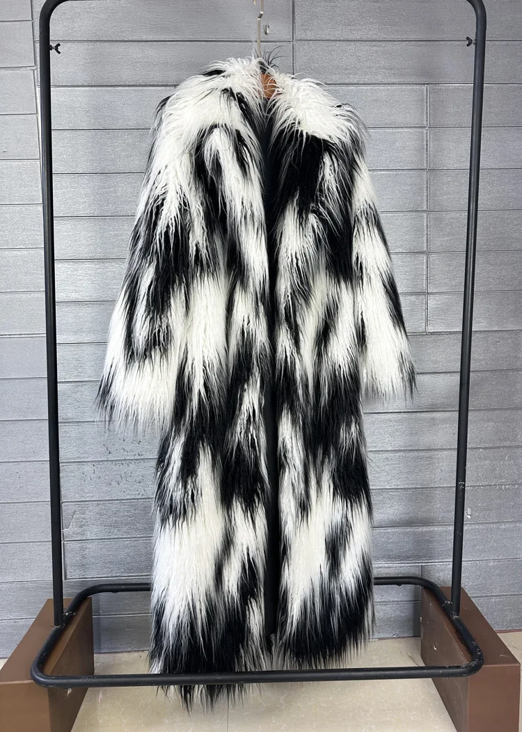 DEAT 2026 Winter New Items Imitation Colorful Long Coat For Women Faux Fur Suit Collar Long Sleeve Trench Jacket Female 11A05577