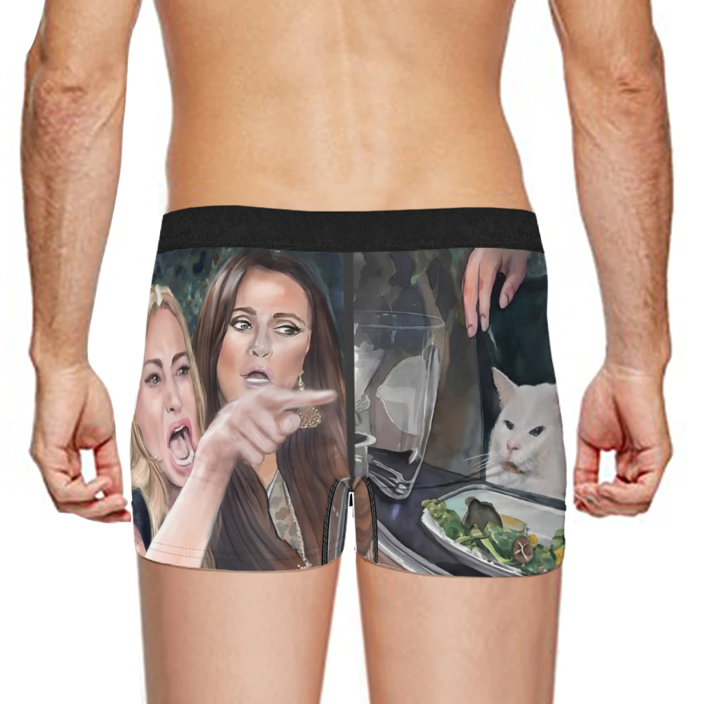 Woman Yelling at MemeCat Meme Funny Underpants Cotton Panties Man Underwear Print Shorts Boxer