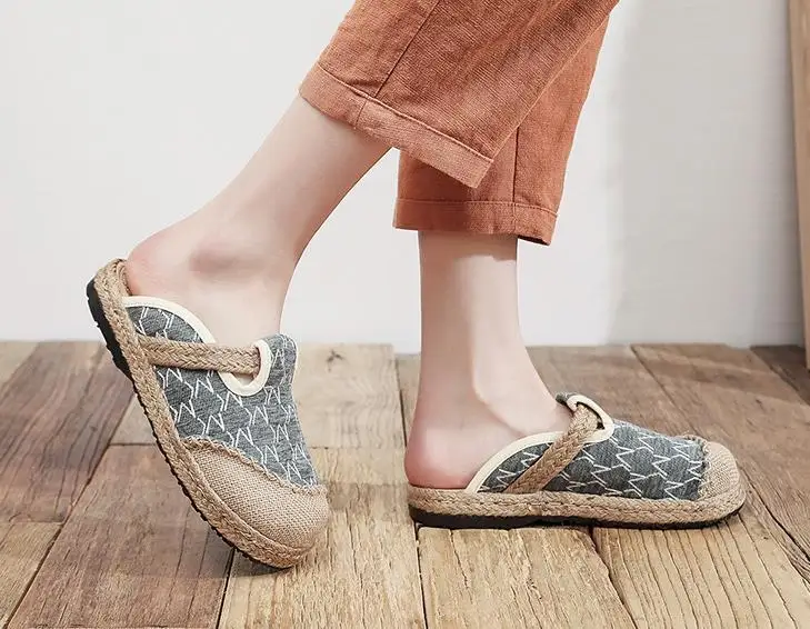 

Women Flower Linen Sandals Ethnic Flavor Fisherman Shoes Comfy Beach Sandals Breathable Outside and Home Flip Flops