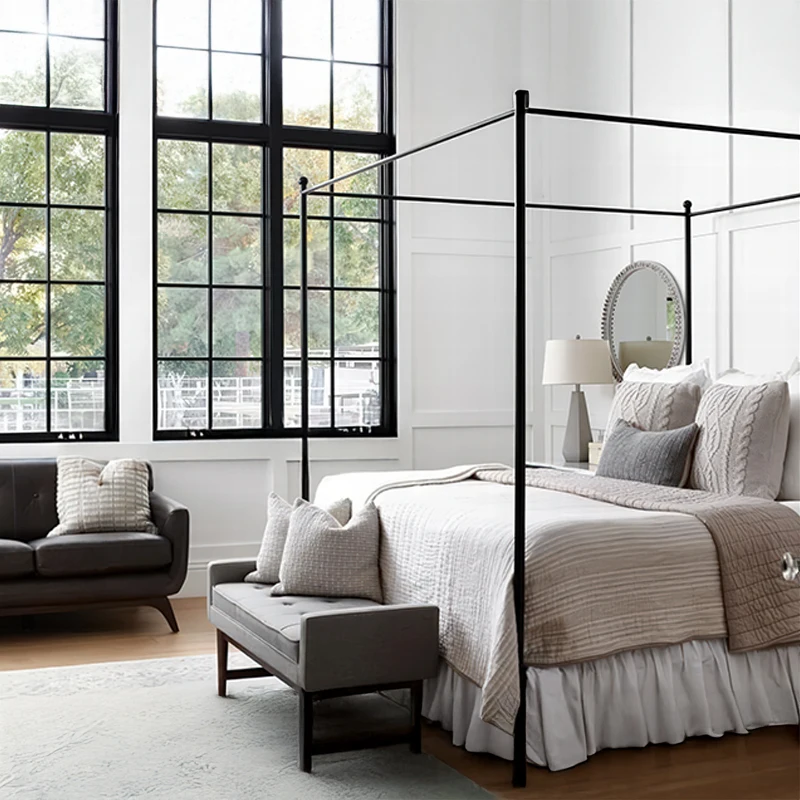 Mobili francesi antichi di lusso, struttura letto in legno massello personalizzata fatta a mano con tessuto a baldacchino