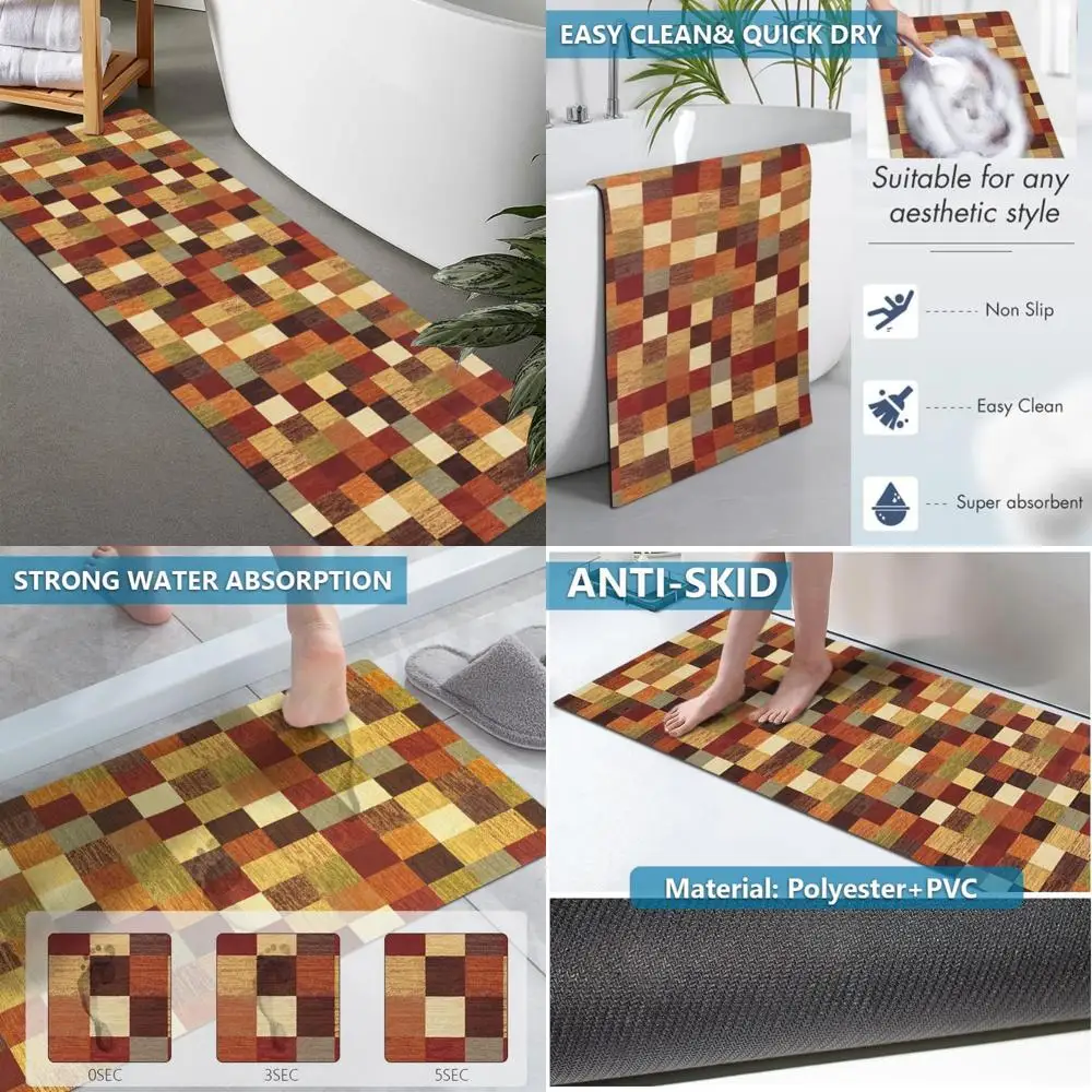 

custom-sized rubber bath mat - non-slip, quick-drying, absorbent, thin for door clearance, washable