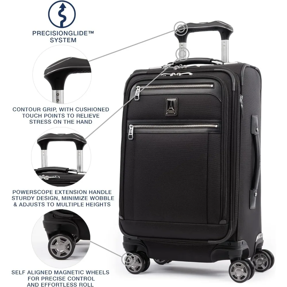 Platinum Elite Softside Expandable Carry on Luggage, 8 Wheel Spinner Suitcase, USB Port, Suiter, Men and Women