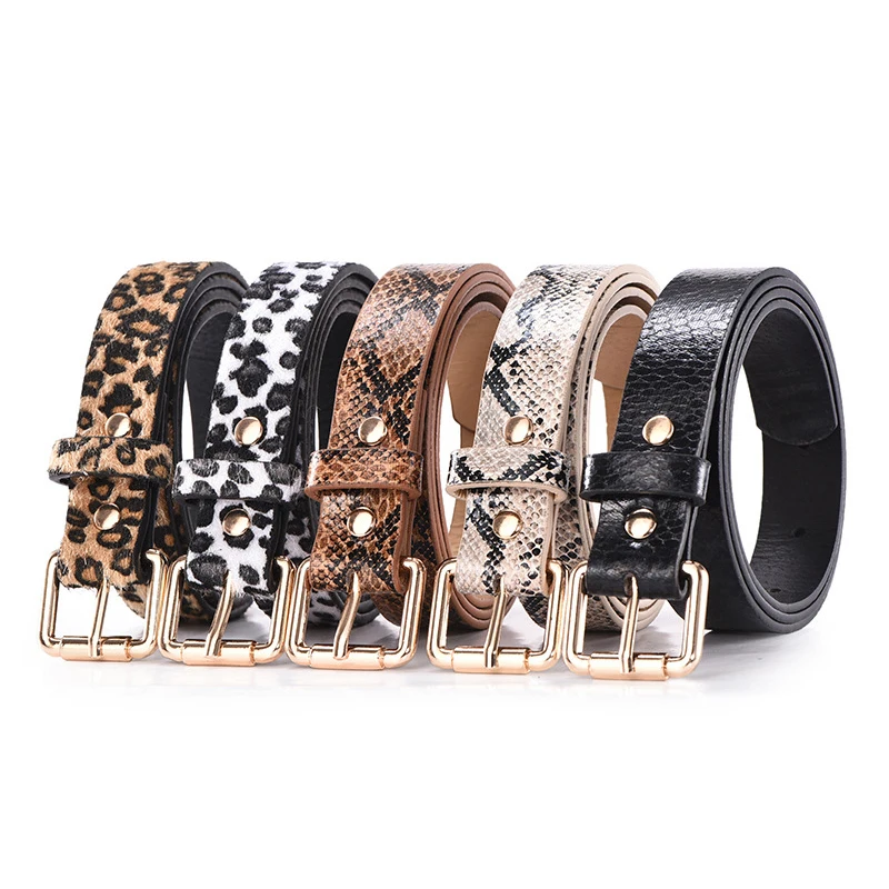 

Hot Sale New Fashion Customized PU Leather Leopard Snake Print Slim Belt For Women