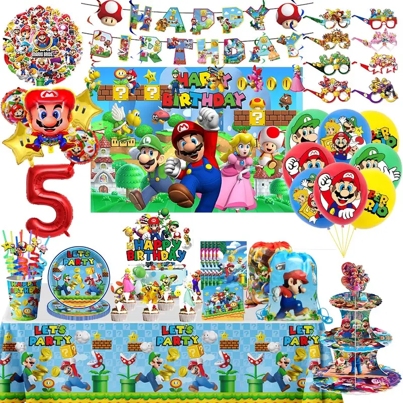 Super Mario Bros Verjaardagsfeestje Decoratie Spel Mario Broer Thema Servies Cup Plaat Ballon Feestartikelen Kids Achtergrond