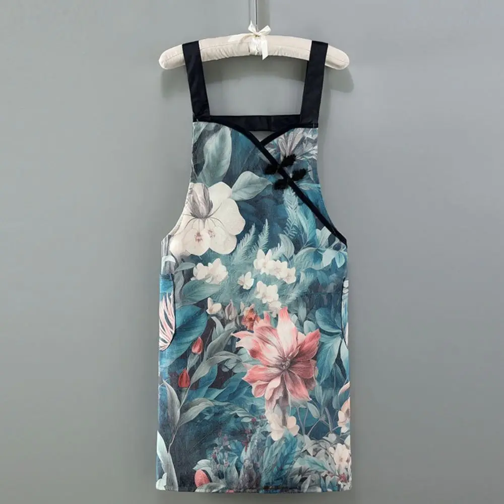 

Элегантный женский фартук с цветочным принтом лилии, маслостойкий грязеотталкивающий фартук шеф-повара, комбинезон без рукавов в стиле Cheongsam, домашняя кулинария