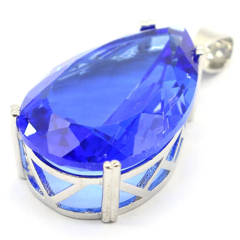 Buy 4 Get 1 Free 40x20mm Big Gemstone Rich Blue Violet Tanzanite Pink Kunzite Smoky Topaz Women Silver Pendant