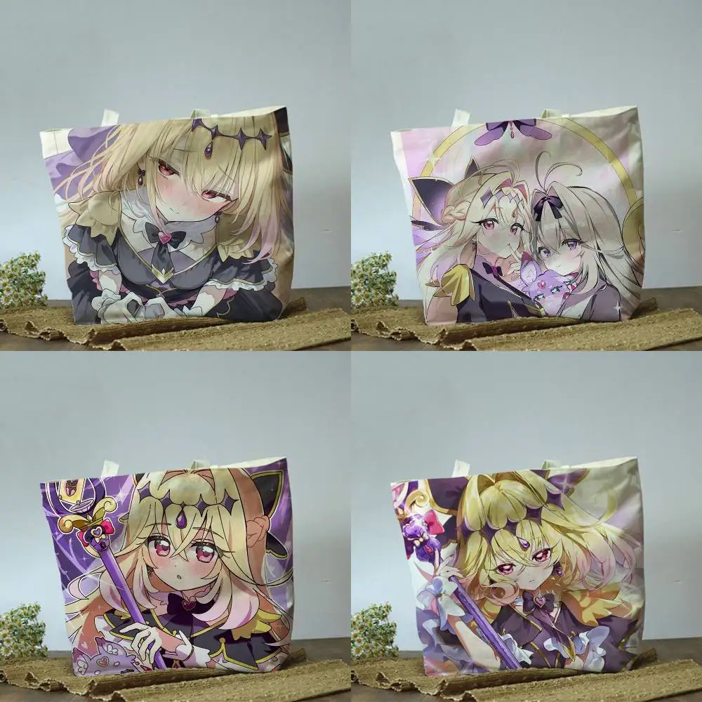 Moria Luluka Cure Arcana Shadow Star Detective Precure!  Plain Beige Cotton Polyester Canvas Shoulder Bag for Grocery & Travel