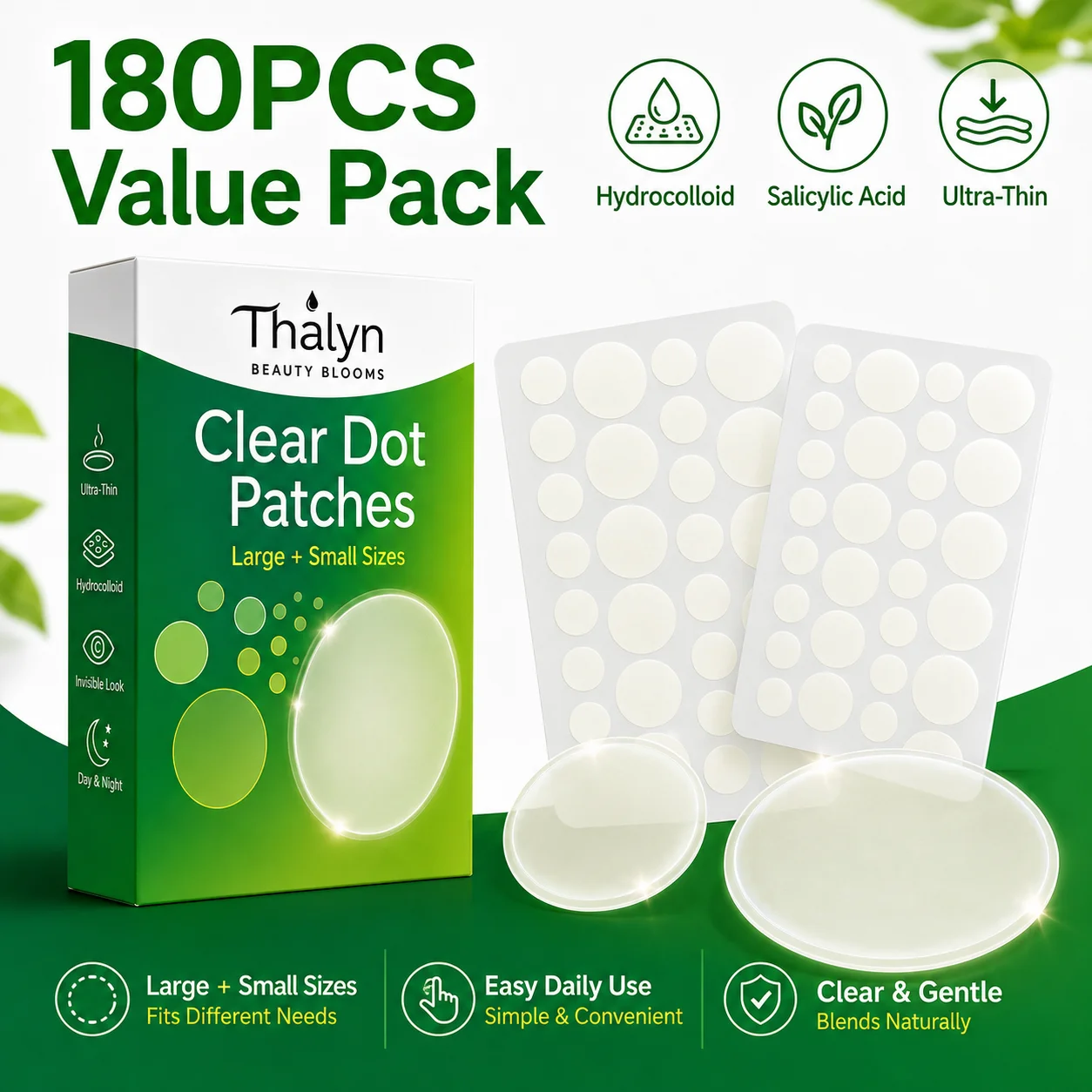 180PCS White Round Acne Patches Salicylic Acid Hydrocolloid Pimple Stickers Makeup Friendly Spot Care Patch