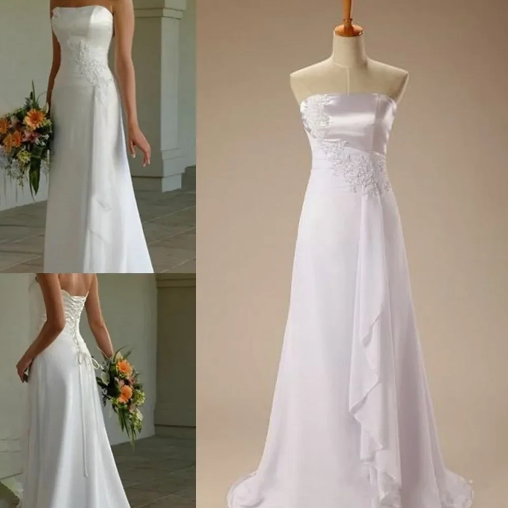 فستان زفاف أنيق على شكل حرف a من MANRUIXIN بدون حمالات مطرز بالخرز مزين بالدانتيل مخصص مثالي من الشيفون والساتان الكشكشة فستان الزفاف