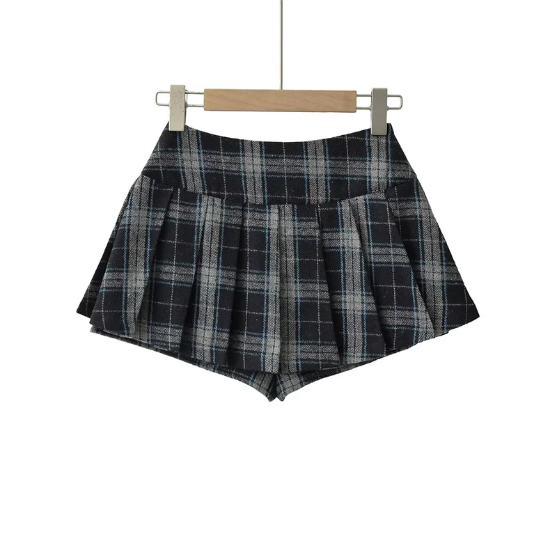 KEYANKETIAN 2024 New Launch Women's Diamond Plaid Woolen Skirt American Retro Button-Embellished Zipper High-Waisted Mini Skort