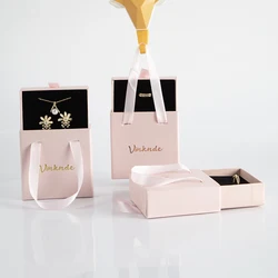 24pcs Custom Logo Jewelry Storage Box Ring Display Case Portable Organizer Drawer Packaging Box For Necklaces With Ribbon Handle