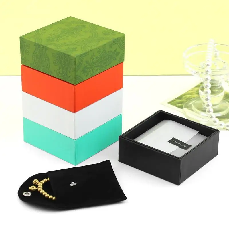 Jewelry Gift Box Velvet Pouch Set Cardboard Earring Necklace Bracelet Ring Storage Box For Jewelry Packaging Gift Wrapping