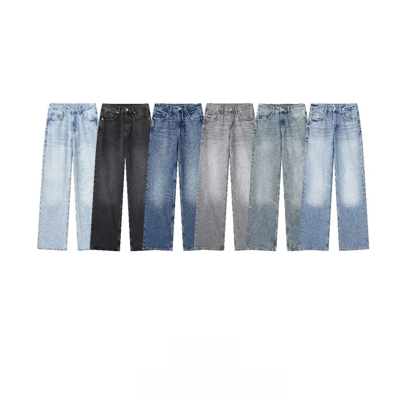 Jeans a gamba larga a vita media slim versatili francesi stile ZR6045129 405