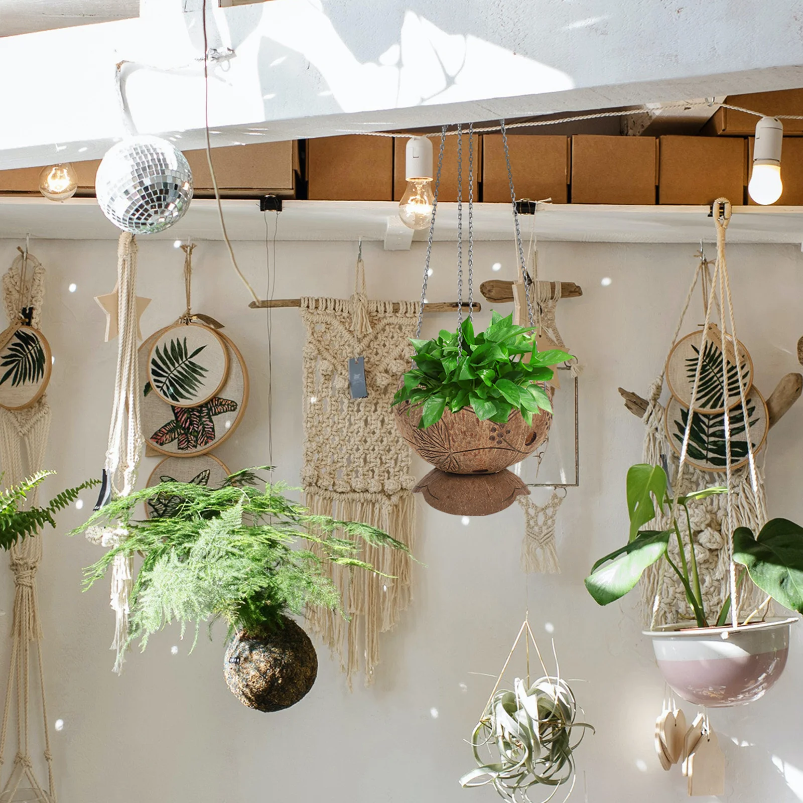 

Coconut Hanging Basket Flower Pot for Plants Drainable Breathable Planter for Balcony Living Room Office Greenery Display