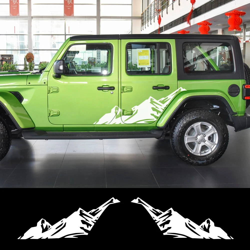 

2 шт. наклейки на боковую обшивку двери автомобиля для Jeep Wrangler JK TJ JL Trail Hawk Rubicon Snow Mountain графика виниловые наклейки аксессуары