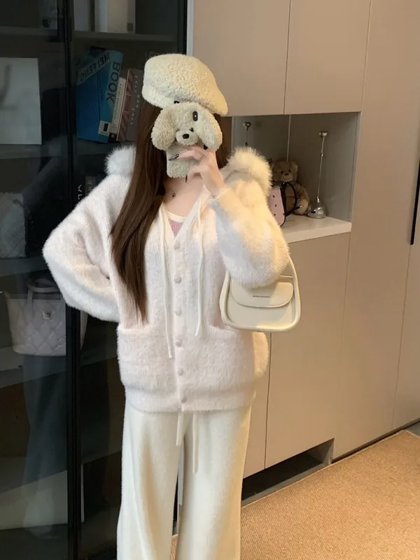 

Женская мягкая пушистая кофта-пальто больших размеров с капюшоном и большим меховым воротником, осенне-зимняя новинка, универсальная, удобная, модная верхняя одежда