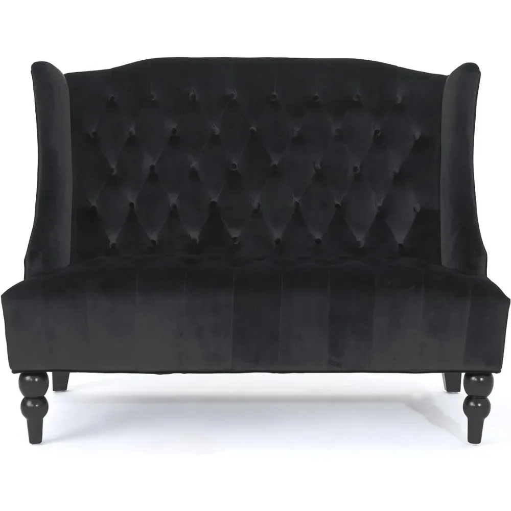 

Leora Modern Glam Tufted Velvet Wingback Loveseat, Black / Dark Brown