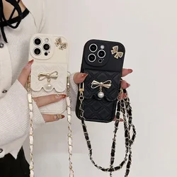 3D Bowknot Crossbody Card Holder Wallet Phone Case For iPhone 17 Air 16 Pro Max 15 14 Plus 13 12 11 XS XR 7 8 Plus SE 2020 2022