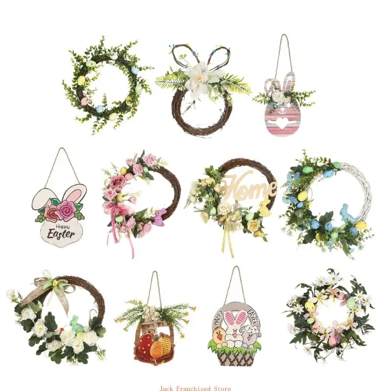 

Artificial Wreath for Front Door Easter Decorative Floral Door Hanging Wreath Welcome Sign Wall Window Home Decorations