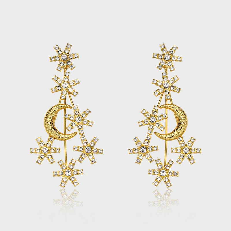 Shiny Full Diamond Starry Sky Moon Studs