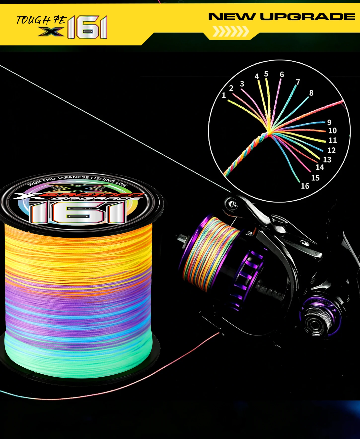 Neue YGK G-Soul 16-fach geflochtene Karpfen-Multifilament-Schnur 300/500/1000M – Superstark, langlebig, glatt, japanische 100% PE Angelschnur – Detail 12