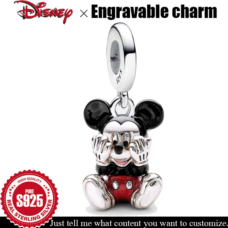 

925 Sterling Silver Charm Mickey Mouse Disney Customizable cartoon pendant Original DIY enamel silver Beads Jewelry accessories