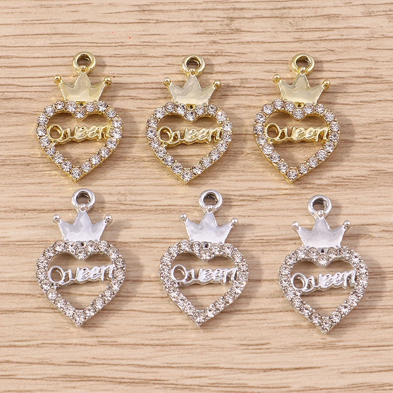 Tusember 10 Stück exquisite silberfarbene Kristall-Liebesherz-Charms für die Schmuckherstellung, modische Ohrringe, Halsketten, DIY-Anhänger – Detail 26