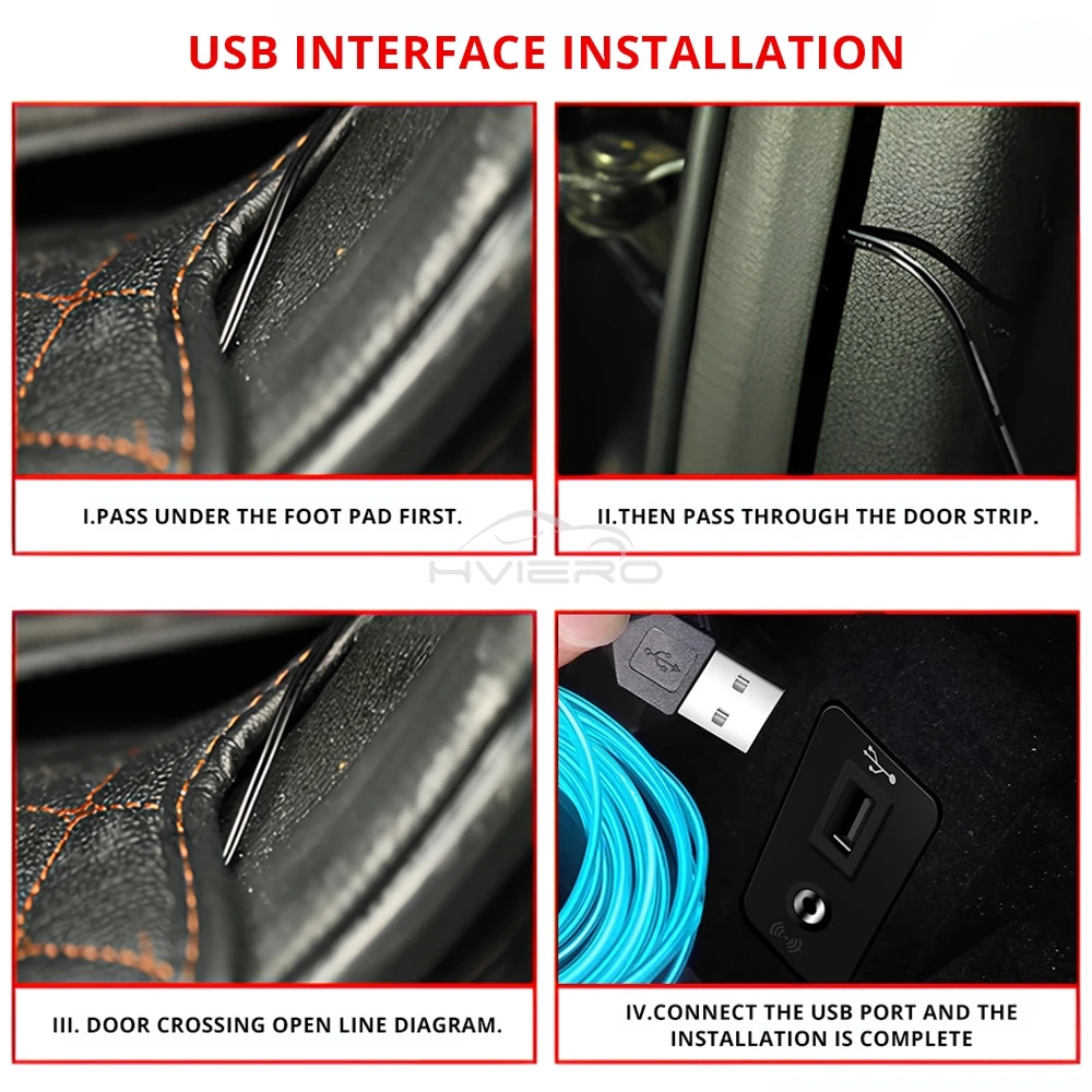 Heißer Verkauf 1/2/3/5M Auto Innen Beleuchtung LED Tür Streifen Dekoration Girlande Draht seil Rohr Linie Flexible Neon Lampen Bar USB Stick – Detail 23