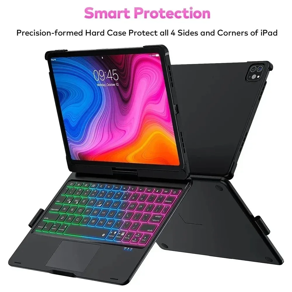 360° Rotation Touch Keyboard Case for iPad Air 11&13 inch M2 M3 2024 & iPad Pro 12.9 6th 5th 4th 3rd Gen, iPad 11 A16 Pro11 &13