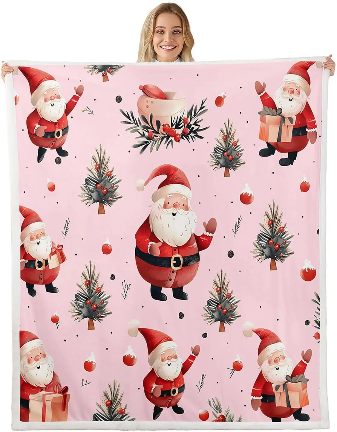 Cute Santa Claus Blanket Christmas Santa Dwarf Throw Blanket ,Christmas Tree Fleece Blanket Cartoon Gnome Bed Blanket,Kawaii