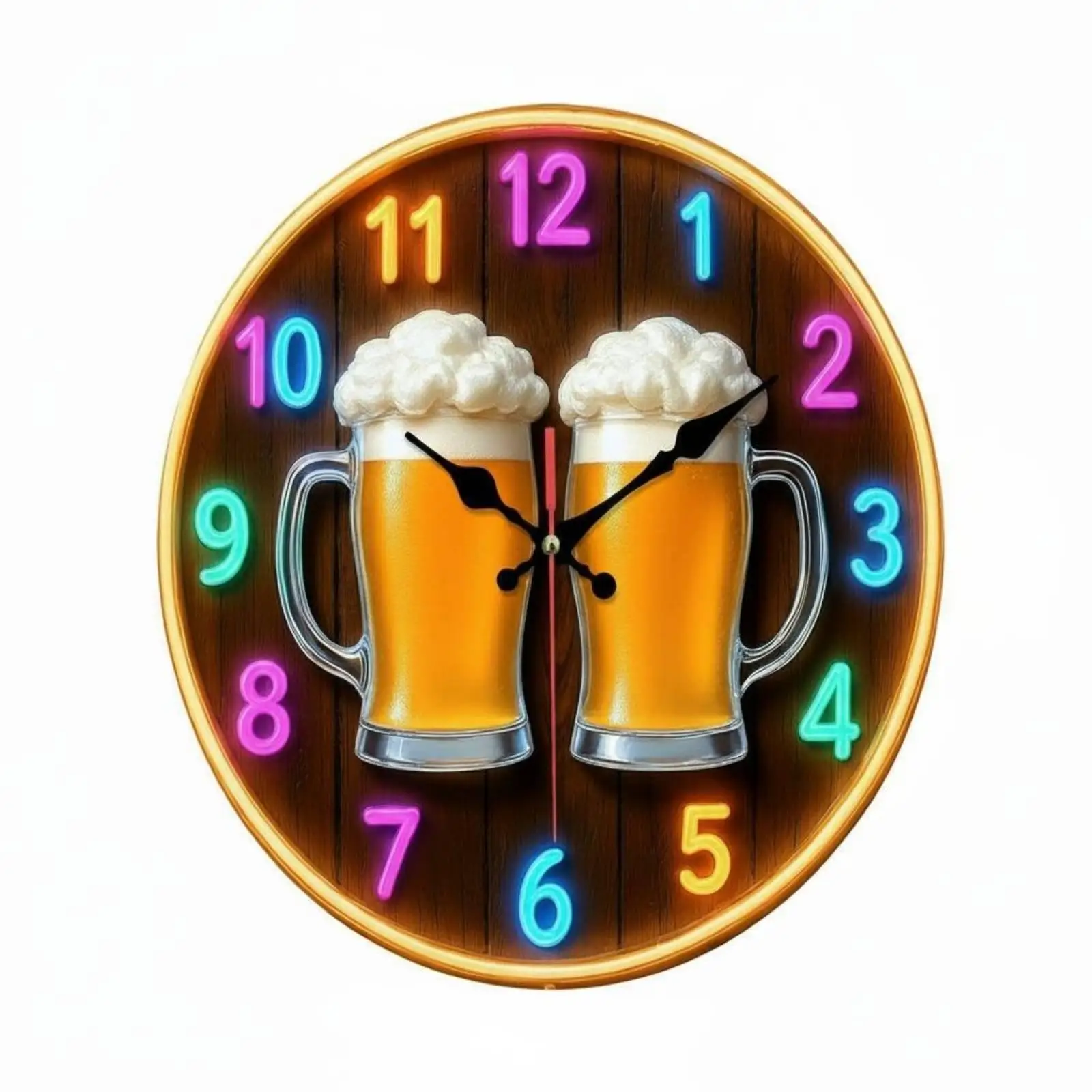 Multicolor Number Beer Mug Wall Clock Art Decor Accent Silent Timepiece for Home Bar Bedroom or Lounge Area