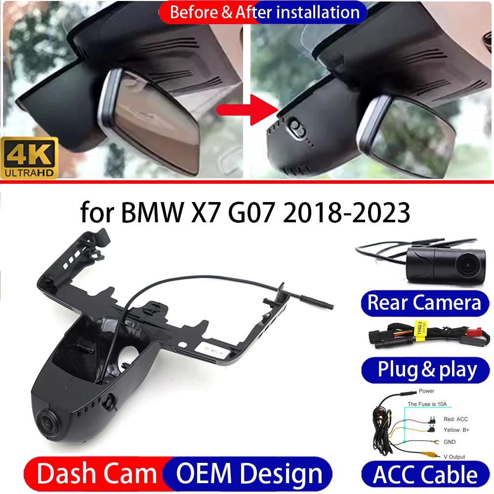 Dash Cam for BMW X7 G07 2018-2023 Front Rear 4K UHD Car DVR Driving Recorder Dashboard Camera Night Vision 24H Parking Mode