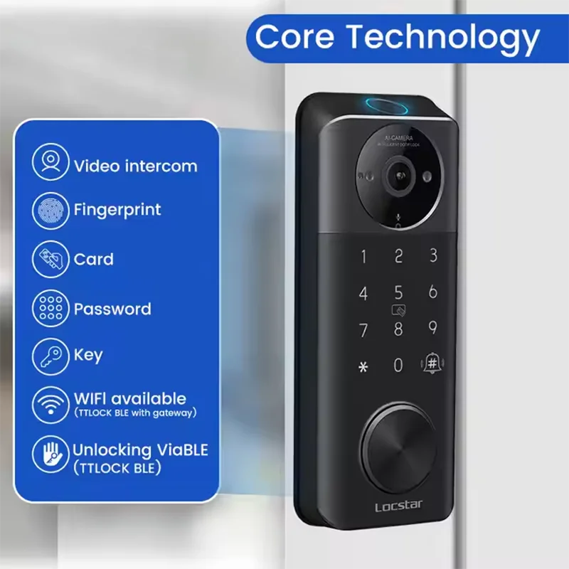 IP65 Waterproof Camera intercom Smart deadbolt door lock TTlock tuya wifi Fingerprint Code Alexa Google home Digital door lock