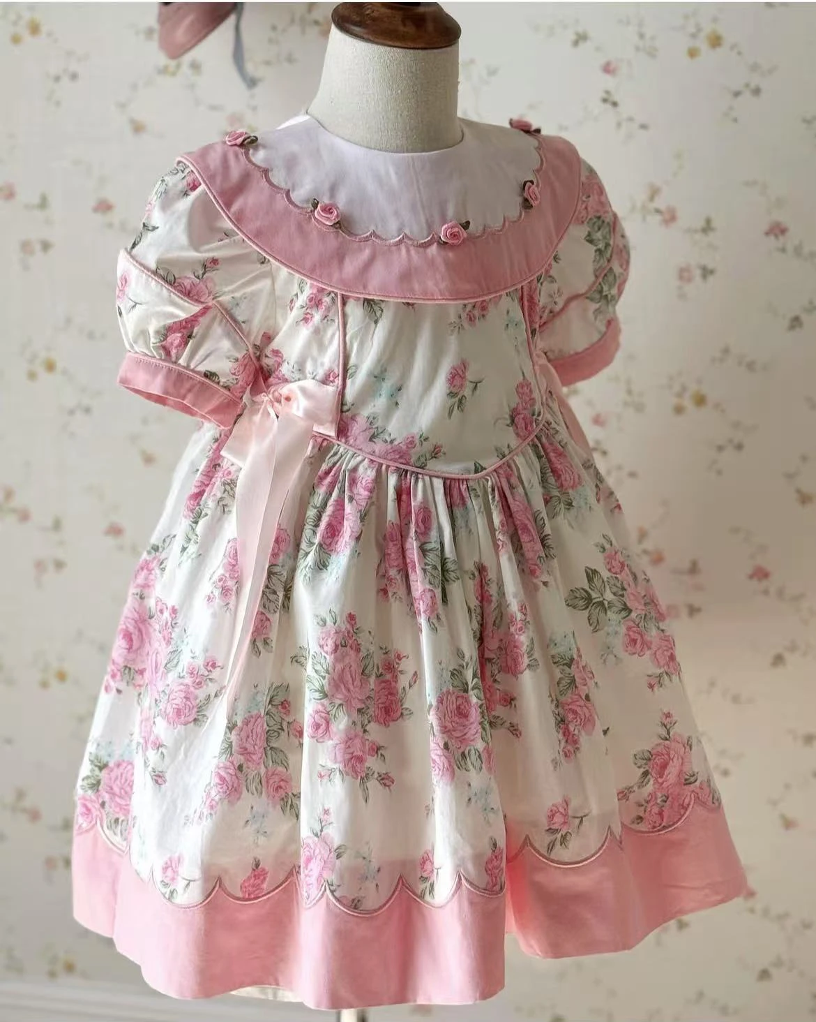 

0-12Y Baby Girl Handmade Flower Embroidery Floral Vintage Princess Red Dress for Holiday Photography B322