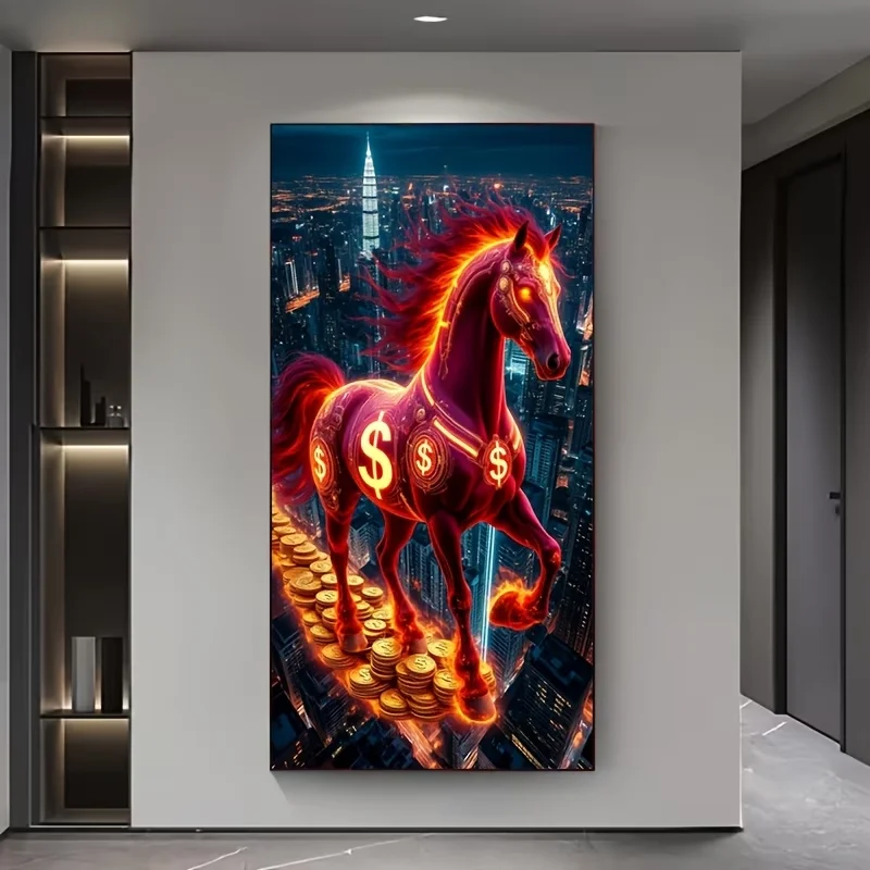 DIY Diamond Painting Dollar Horse-Treading Coin Shines In the City Full Square Round Drill Diamond Art Kits,Mosaic Embroidery