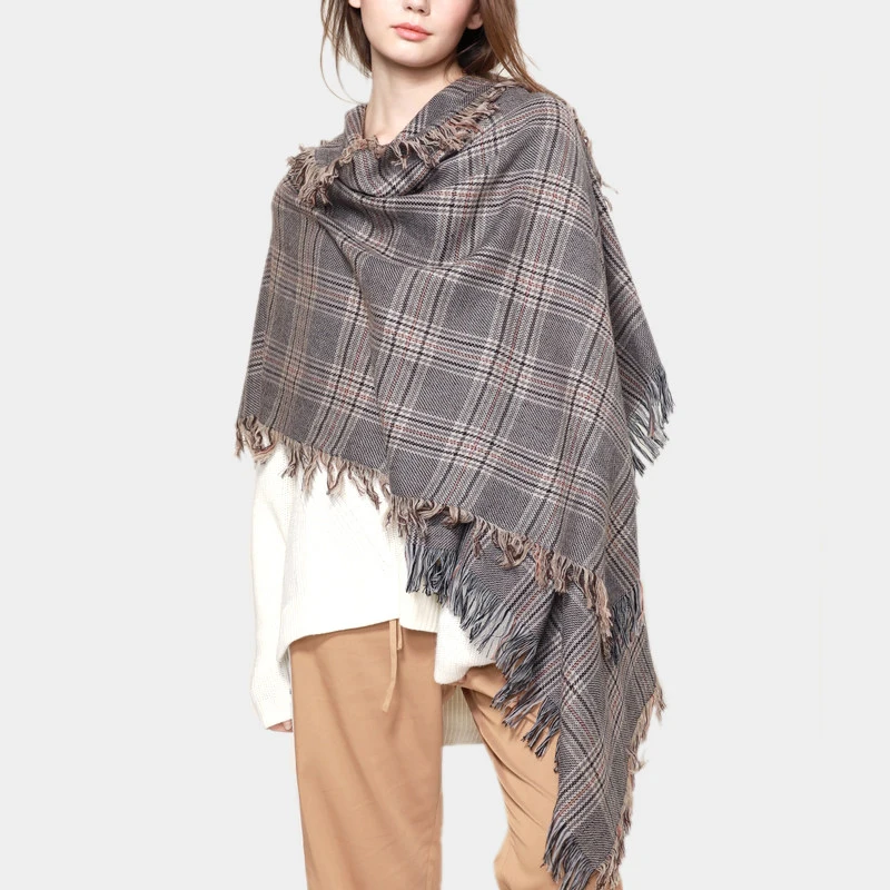 2023 NEW  Real Wool Women Scarf Stole Plaid Wool Scarves for Women Winter Warm Female Poncho Cape Fashion Lady Shawls New Styles