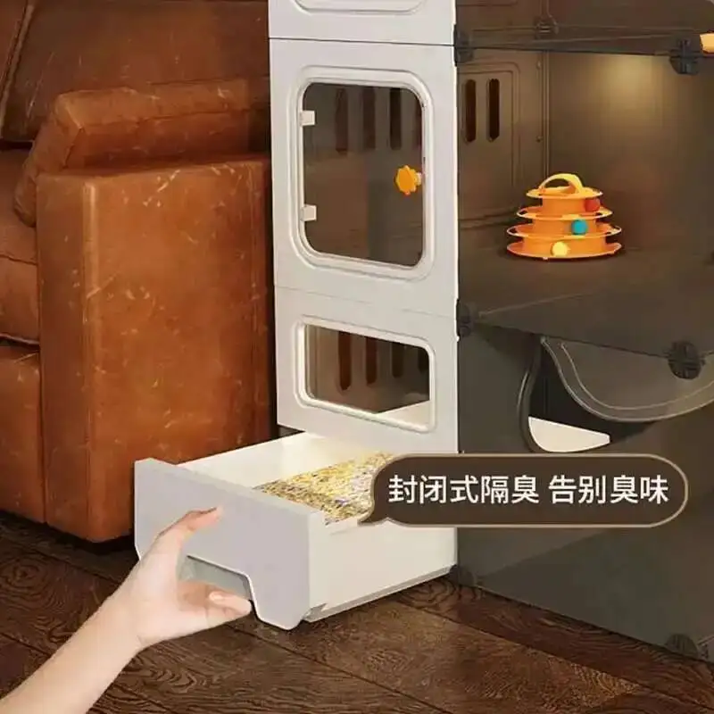 

Luxury Cat Villa Cat Cages Home Indoor Cat Litter Box with Toilet Super Large Free Space Cat Cage House Pet Supplies E