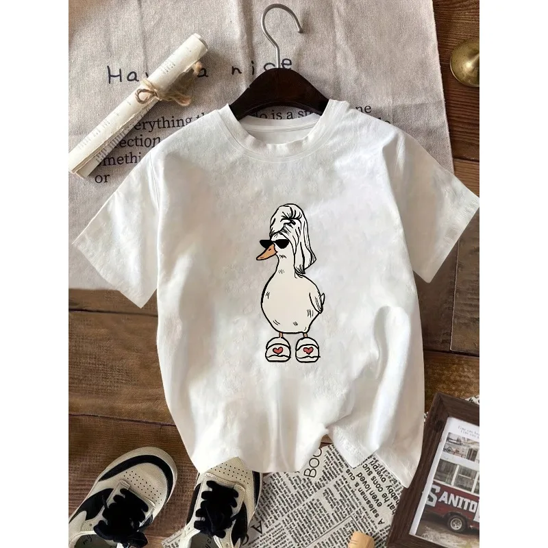2026 Spring/Summer New Silly Goose Pattern T-shirt Women Round Neck Animal Print Fashion Summer Cool Short Sleeve Casual T-shirt