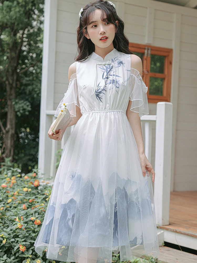 レディースファッション プリント パッチワーク メッシュ ミディ丈ワンピース 夏 オフショルダー シック カジュアル ホリデーワンピース 2025 韓国ファッション ボディコン ドレス