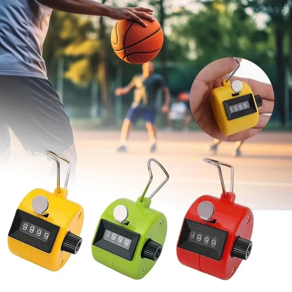 Portable Handheld Hand Tally Counter 4 Digital Metal Pedometer Clicker No Battery Required Mini Manual Counter Soccer Games