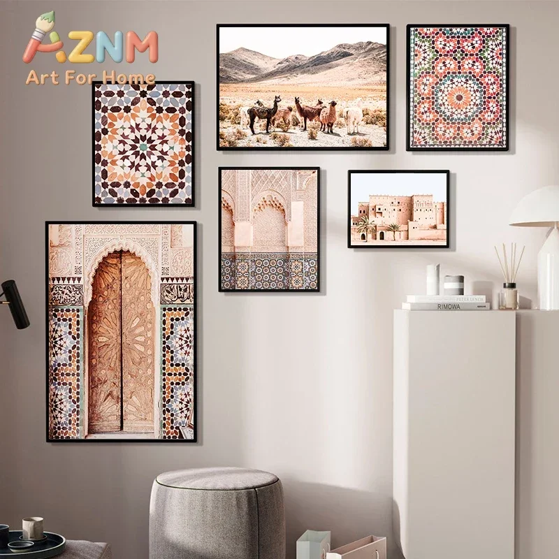 Moroccan Wall Art Canvas Print Marrakesh Architecture Poster Boho Wall Decor Terracotta Art Picture Decoration Painting for H