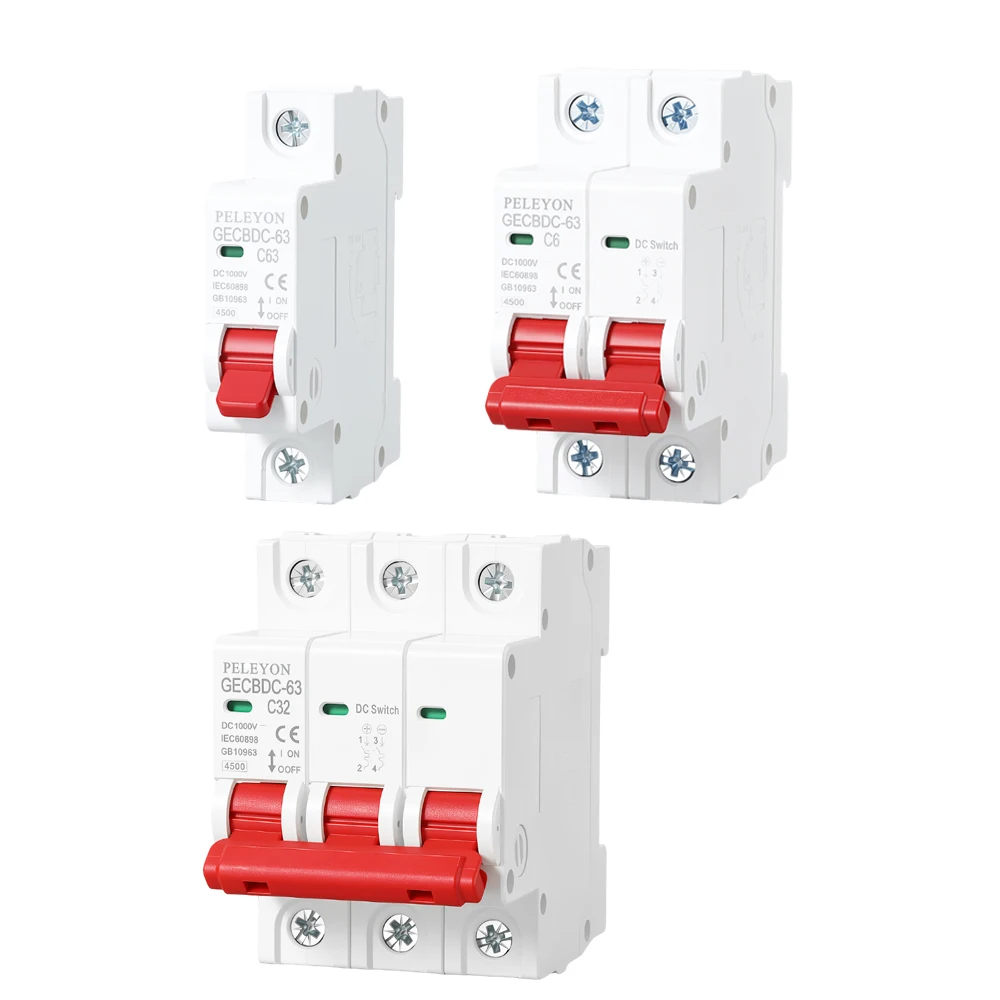 1PC 10A/15A/20A/25A/32A/40A/50A/63A  DC1000V Photovoltaic PV MCB 1P 2P Solar Mini Circuit Breaker Overload Protection Switch