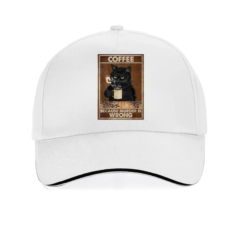 Coffee Because Murder Is Wrong Black Cat Drinks Coffee Funny Baseball Cap Unisex Adjustable Summer visor Hip Hop Snapback Hat