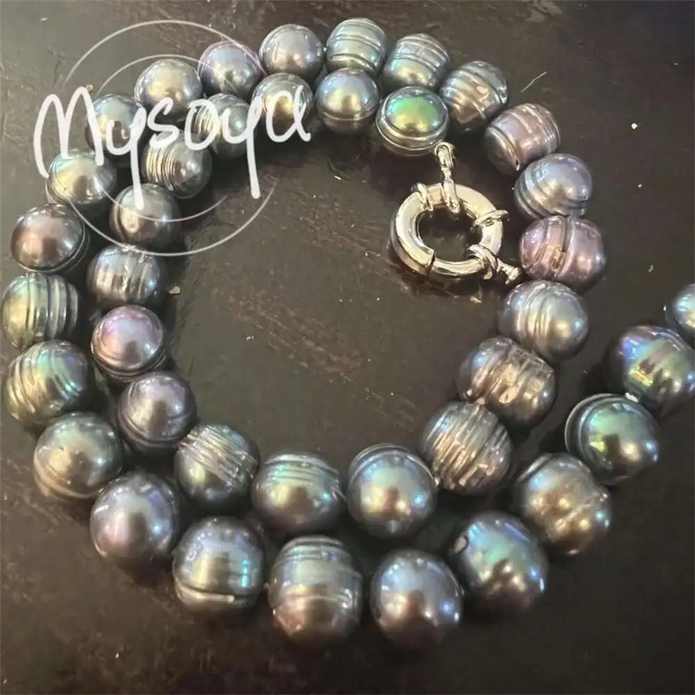 

MYSOYA White Black Textured Pearl Necklace 10-11mm Pearls Gift Box Gift for Her Wedding Christmas Thanksgiving Anniversary Gift