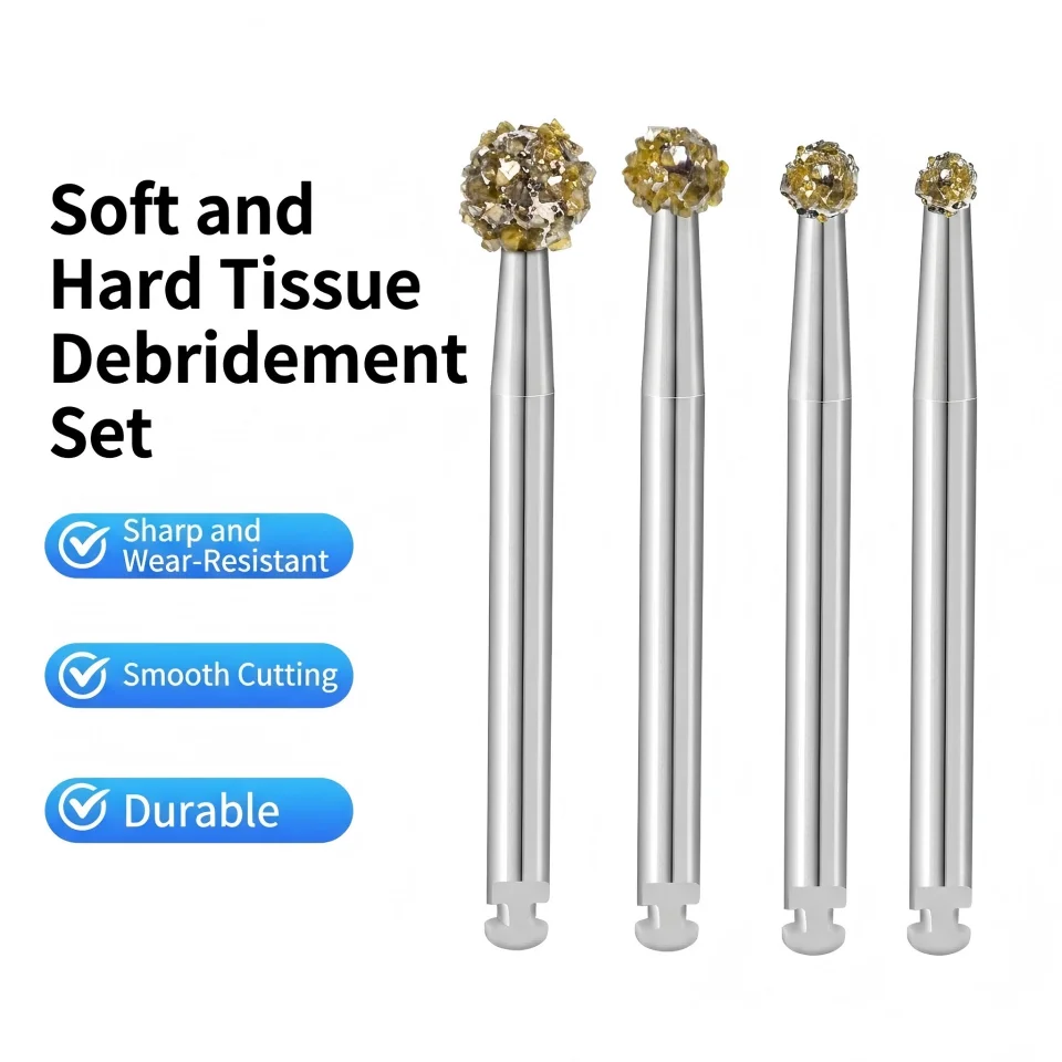 

TOBOOM RA8104 Dental Soft and Hard Tissue Debridement Kit Diamond Burs for Low Speed Contra Angle Handpiece 4Pcs/Set Oral Care